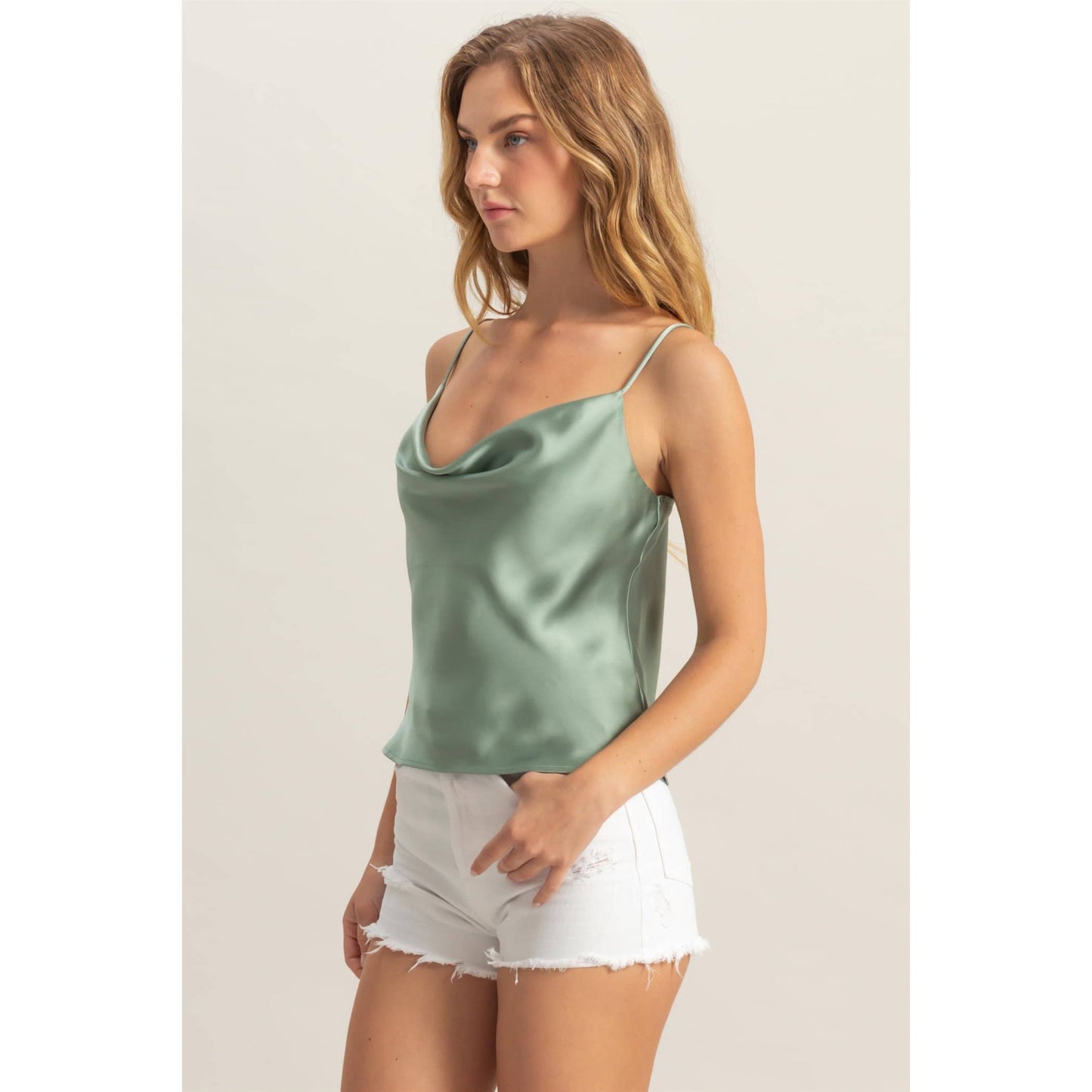 DZ25C247-Basic Satin Cami Cowl Neck Top