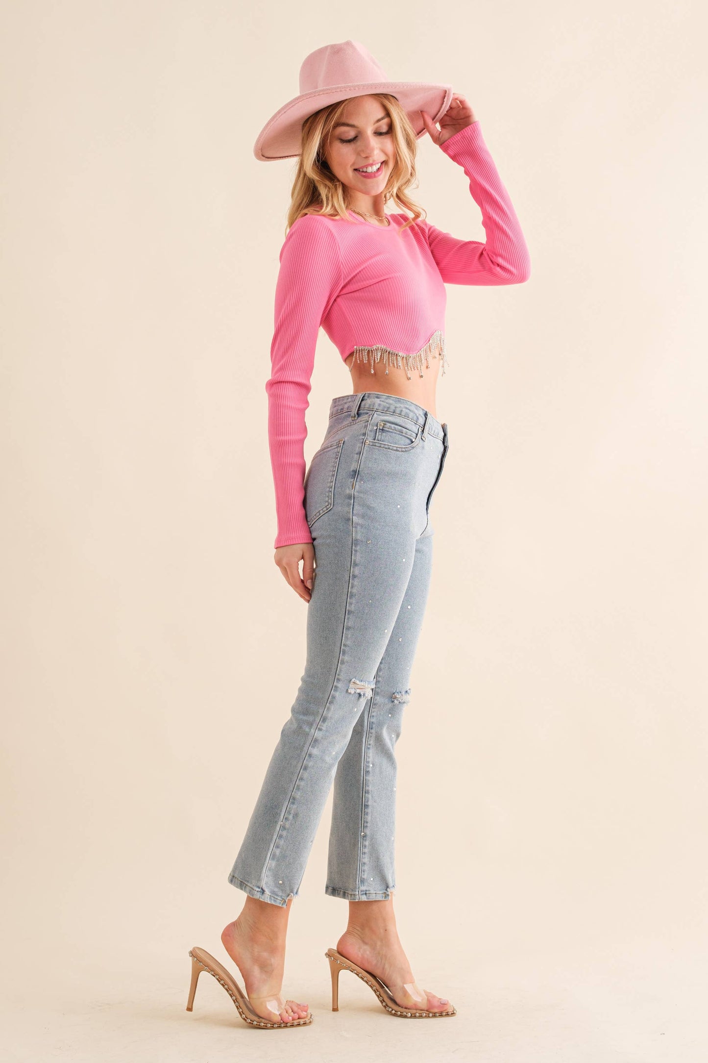 22418P - Studded Rhinestone Denim Jeans