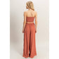 HF25E001-SET-Ruched Top And High Waist Pants Set
