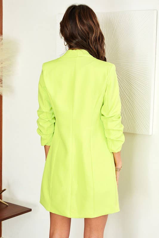 NEON RUCHED SLEEVE LONG BOYFRIEND BLAZER (81255-NEON)
