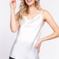 `' SLIM FIT COWL NECK SATIN CAMI TOP