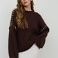 CONTRAST STITCH DETAIL MOCK NECK CHUNKY SWEATER