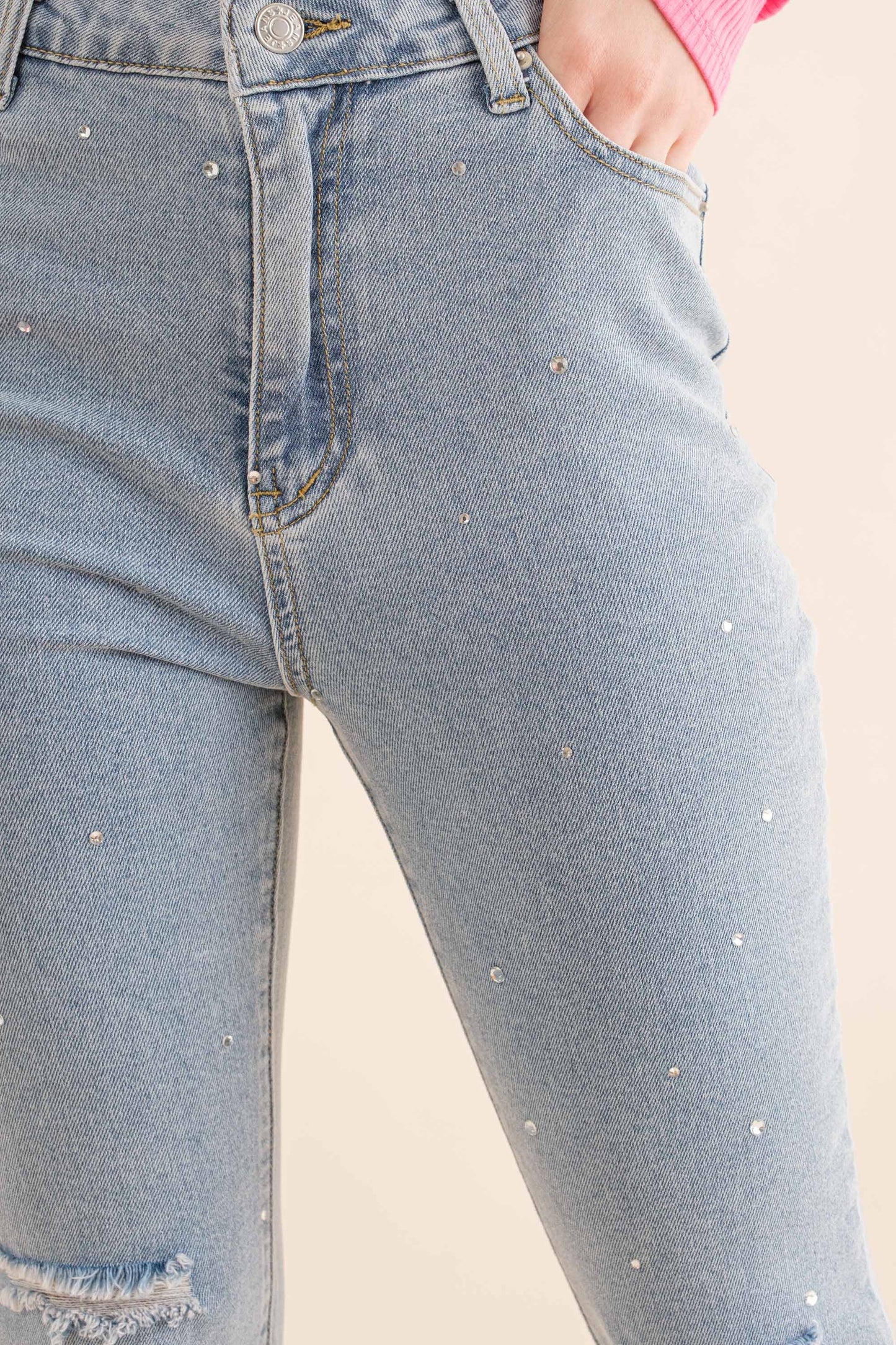 22418P - Studded Rhinestone Denim Jeans