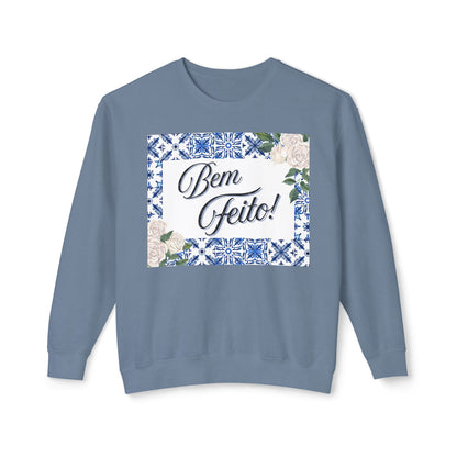 Bem Feito Crewneck Sweatshirt — Portuguese Floral Tile Design