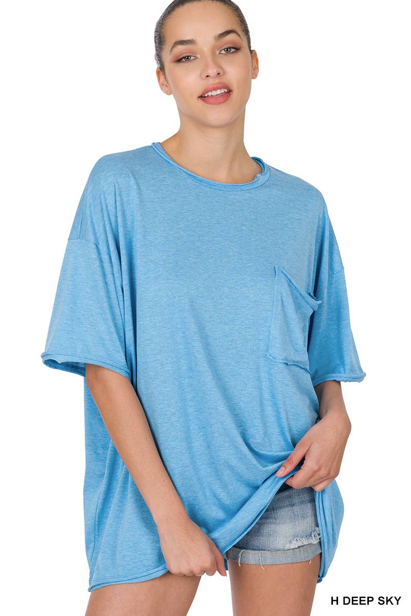 .SI-25555 Tri Blend Oversized Front Pocket Raw Edge Boyfriend
