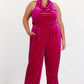 Plus Size Velvet Cowl Neck Jumpsuit