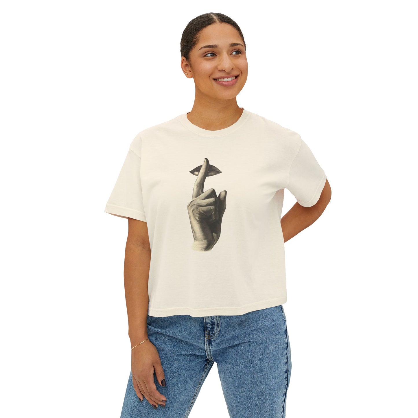 Boho Women's Boxy Tee - Vintage Hand Graphic, Casual Wear, Graphic Tee, Gift for Her, Summer Fashion, Occasional Outfits