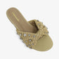 MAYLEEN - Raffia Beaded Slide Sandals, Mediterranean Style