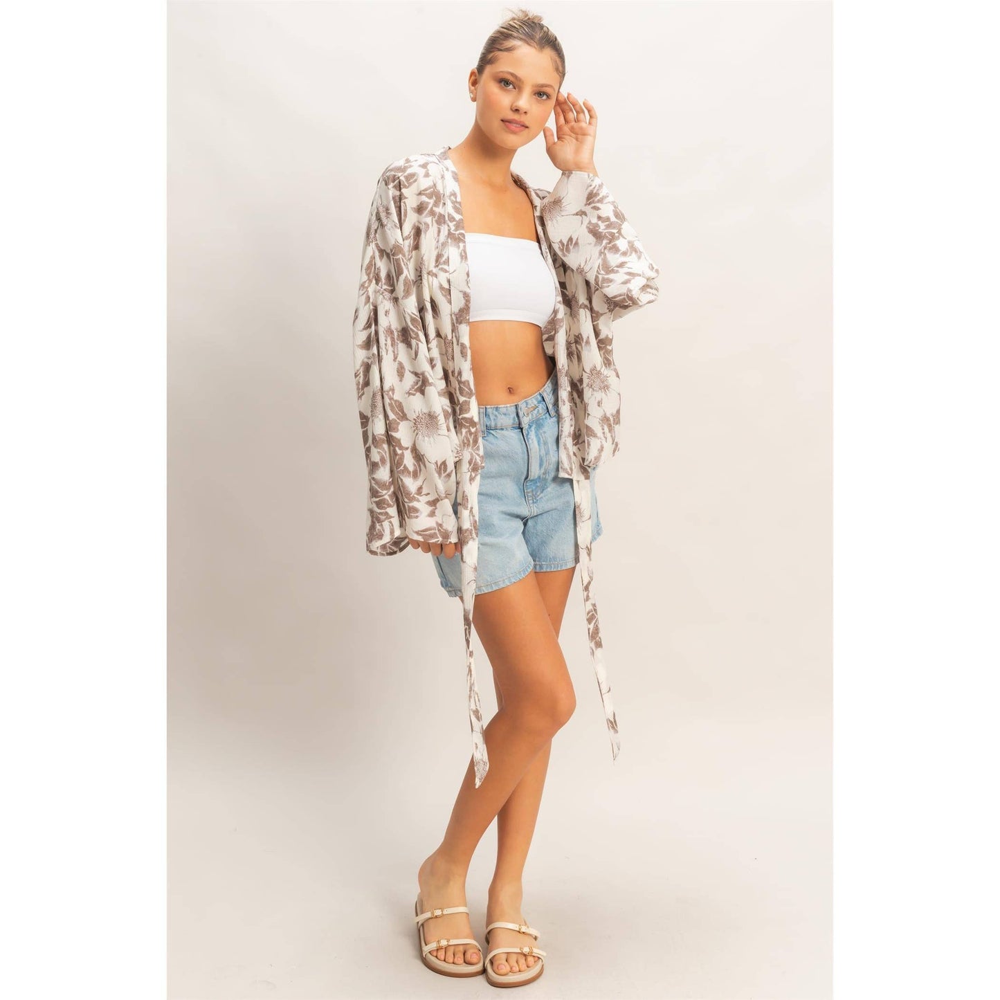 Floral Tie-Front Kimono