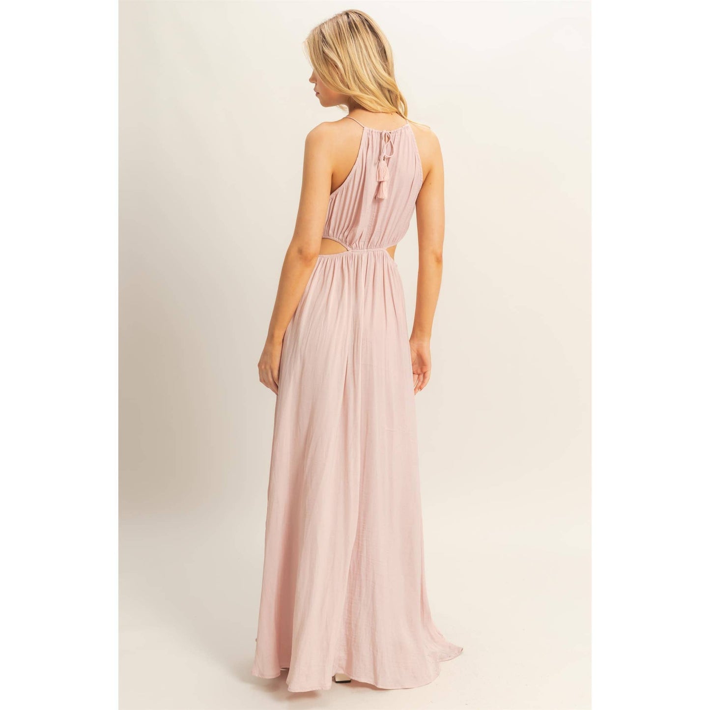 HF25E129-Side Cutout Side Slit Maxi Dress