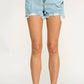 STRETCH HIGH RISE RIPPED FREY HEM DENIM SHORTS