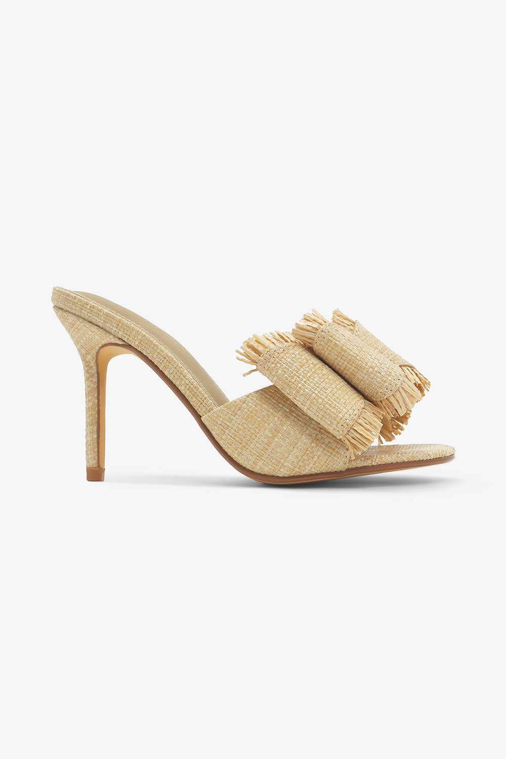 BEACH HOUSE - Raffia Bow Mules, Woven Finish, Stiletto Heel