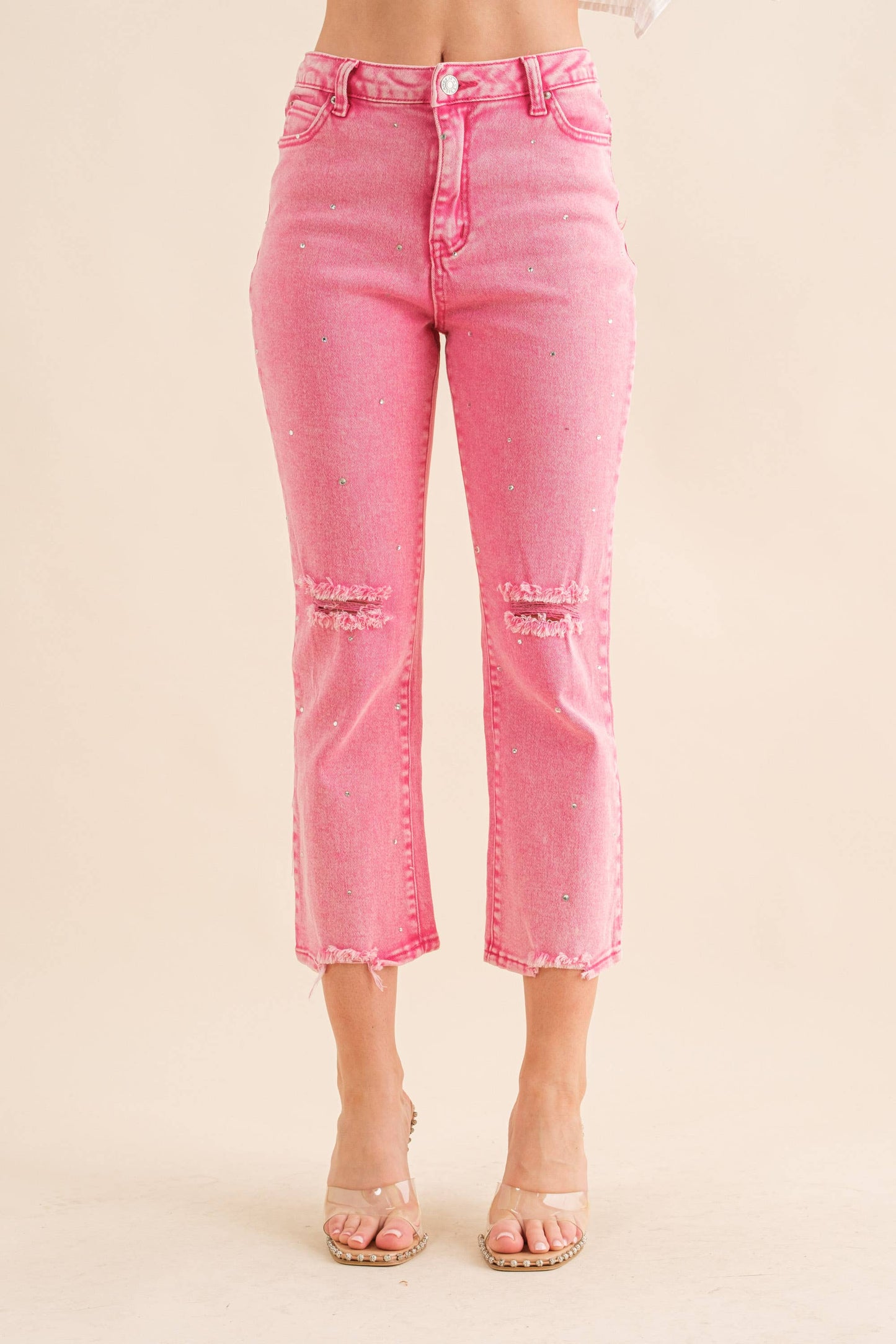 22418P - Studded Rhinestone Denim Jeans