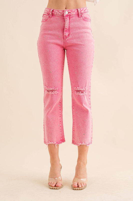 22418P - Studded Rhinestone Denim Jeans