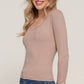 Long Sleeve Scoop Neck with Lace Trim Rib Knit Top