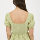 FRONT BOW DETAIL PUFF SLEEVE PEPLUM TOP