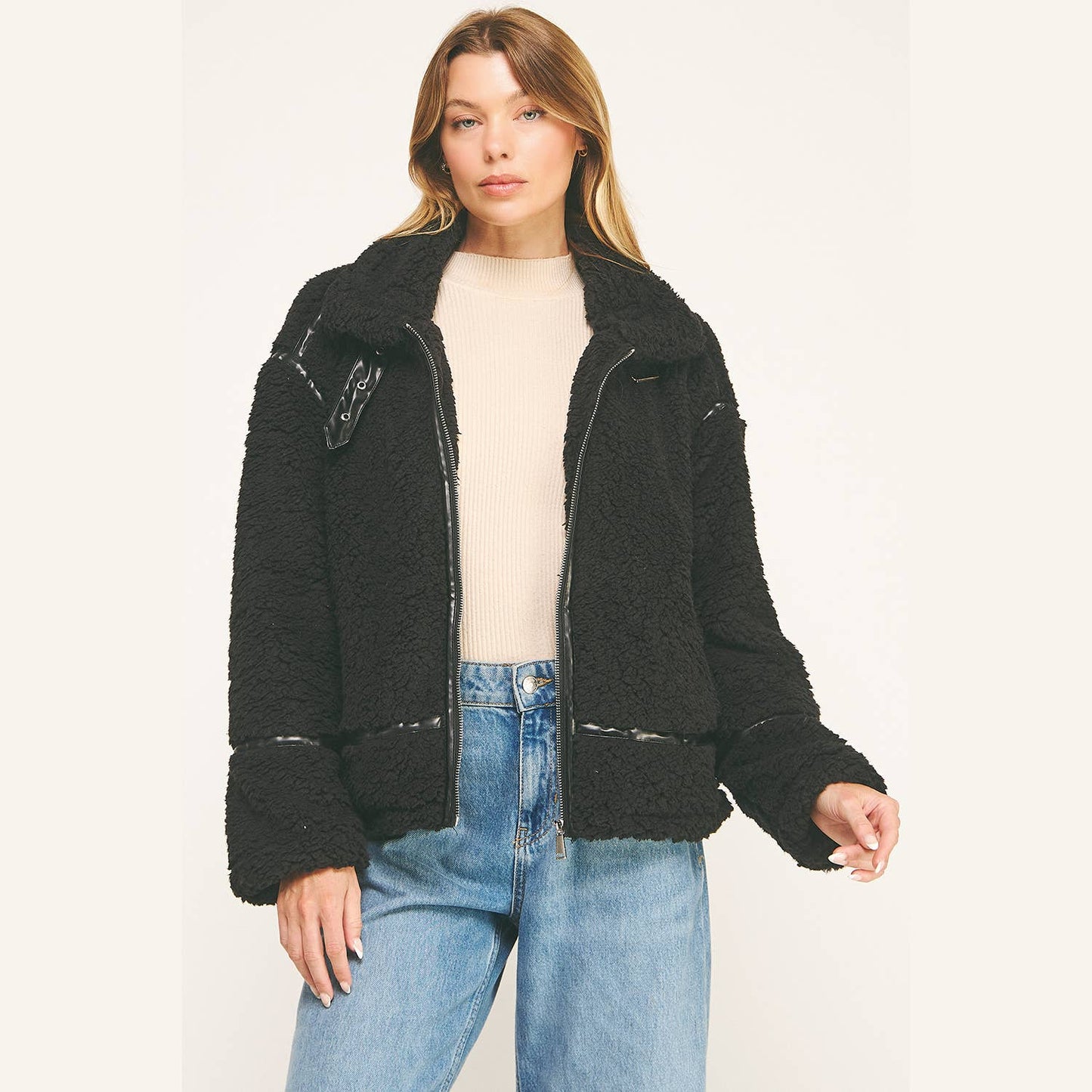 DEVIN FAUX SHEARLING AVIATOR JACKET