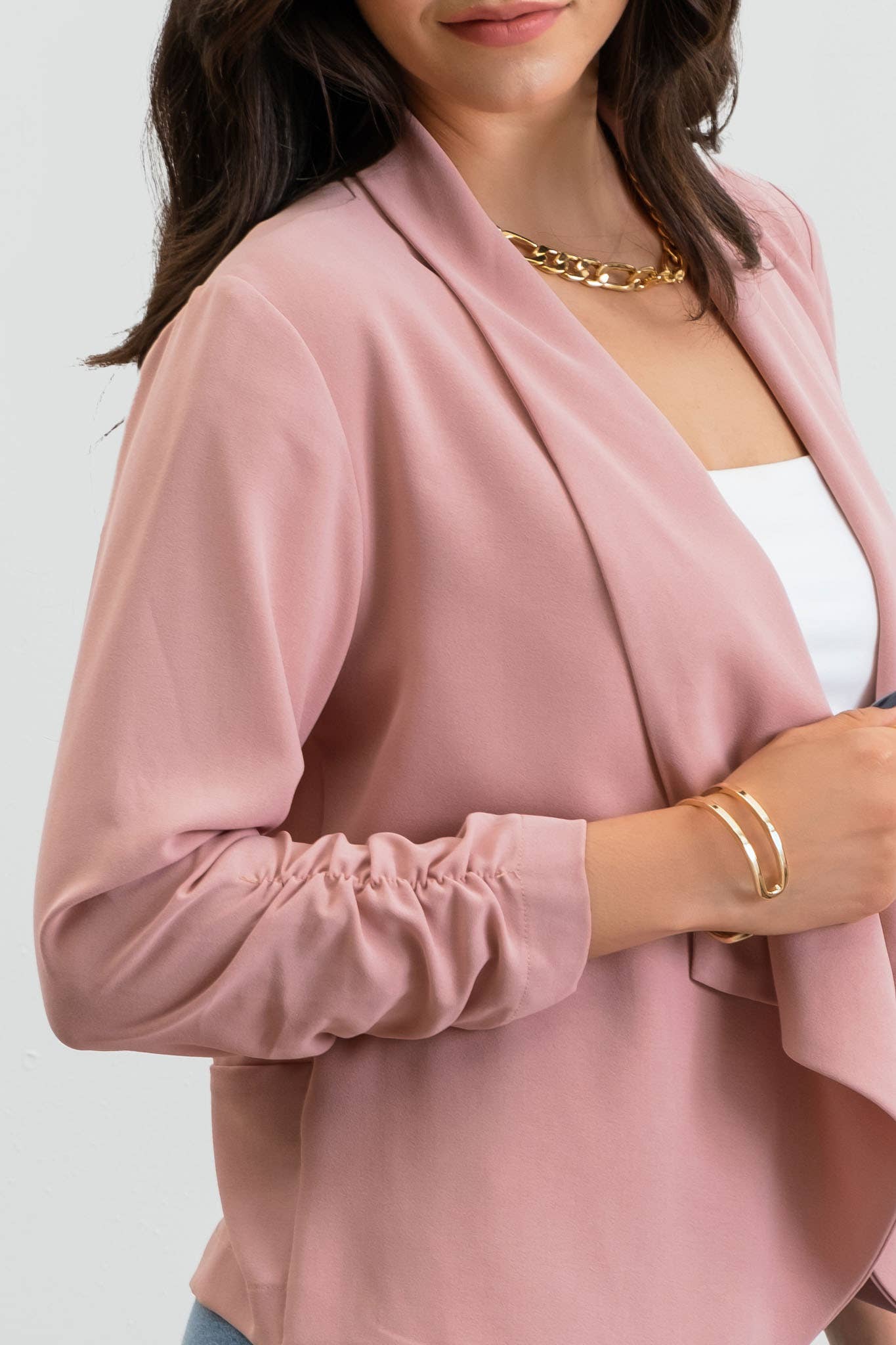3/4 ROUCHED SLEEVE BLAZER
