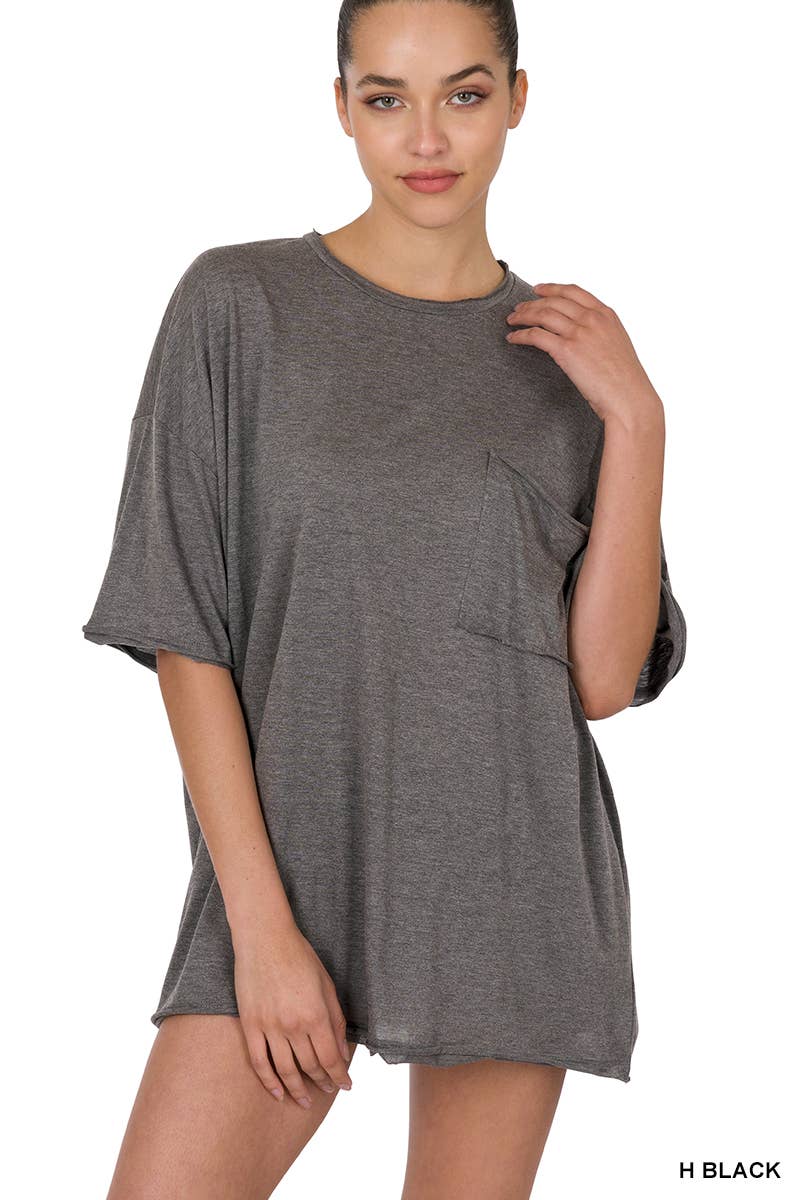 .SI-25555 Tri Blend Oversized Front Pocket Raw Edge Boyfriend