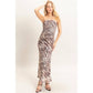 Strapless Printed Mesh Maxi Dress