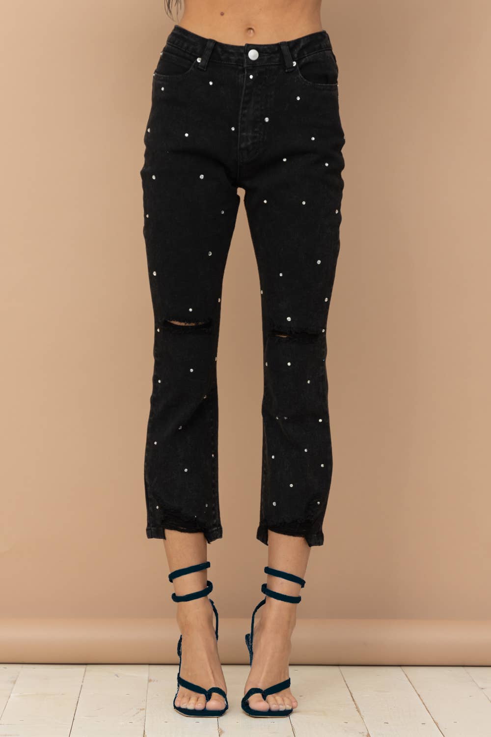 22418P - Studded Rhinestone Denim Jeans