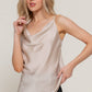 `' SLIM FIT COWL NECK SATIN CAMI TOP