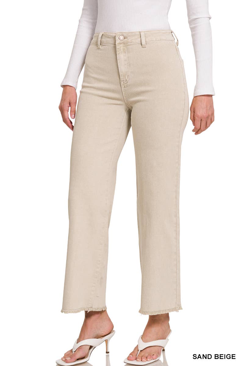 .SI-24919 Acid Washed Frayed Cutoff Hem Straight Wide Pants 0607