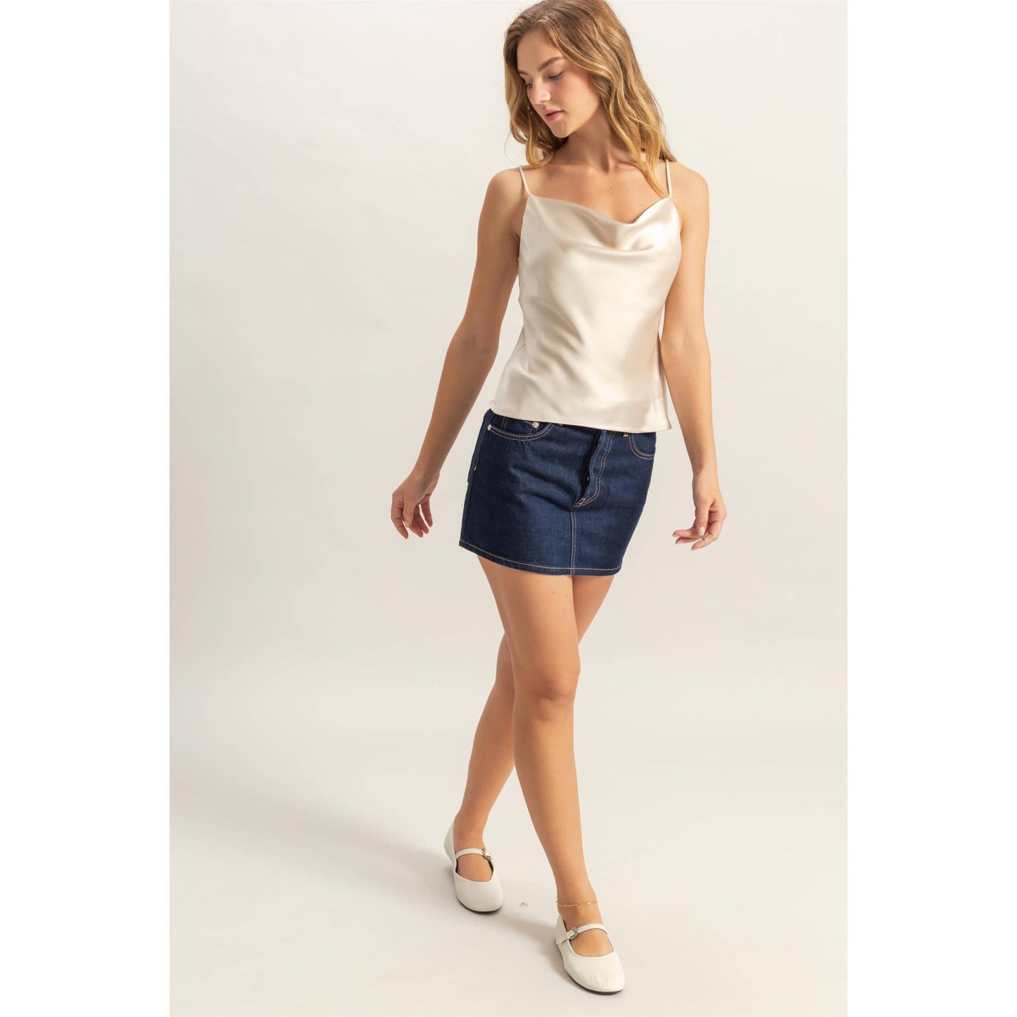 DZ25C247-Basic Satin Cami Cowl Neck Top