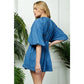 V-neck Puff Sleeve Denim Short Dress