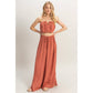 HF25E001-SET-Ruched Top And High Waist Pants Set
