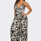 BCCJ71690  Suspender Print Pleated Jumpsuit