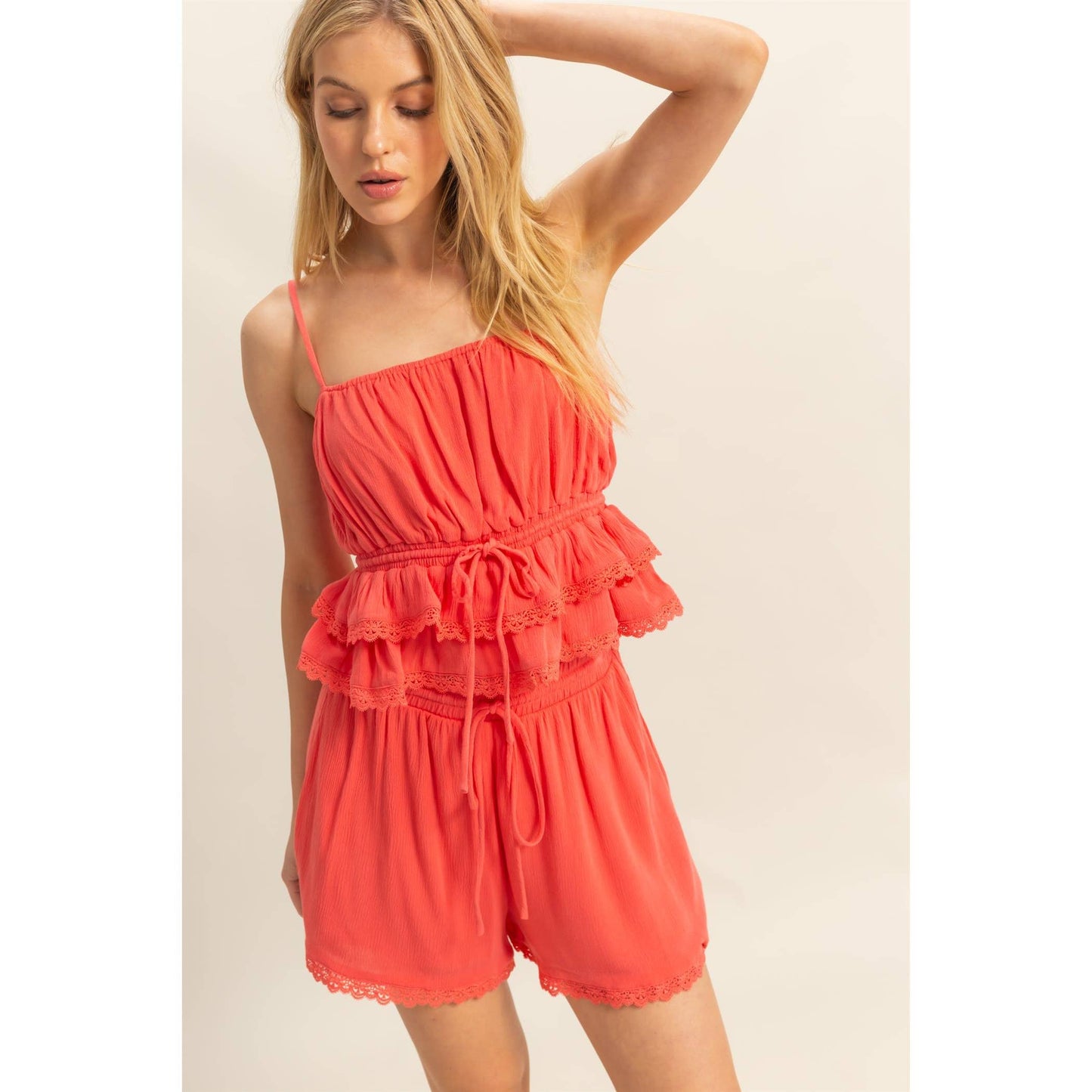 HF25E205-SET-Peplum Cami Top And Shorts Set