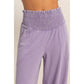 Mineral Washed Wide-Leg Smocked Waist Pants