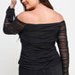 The Monica Plus Size Over the Shoulder Ruched Mesh Top