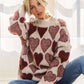 MOCK NECK HEART PRINT PULLOVER SWEATER