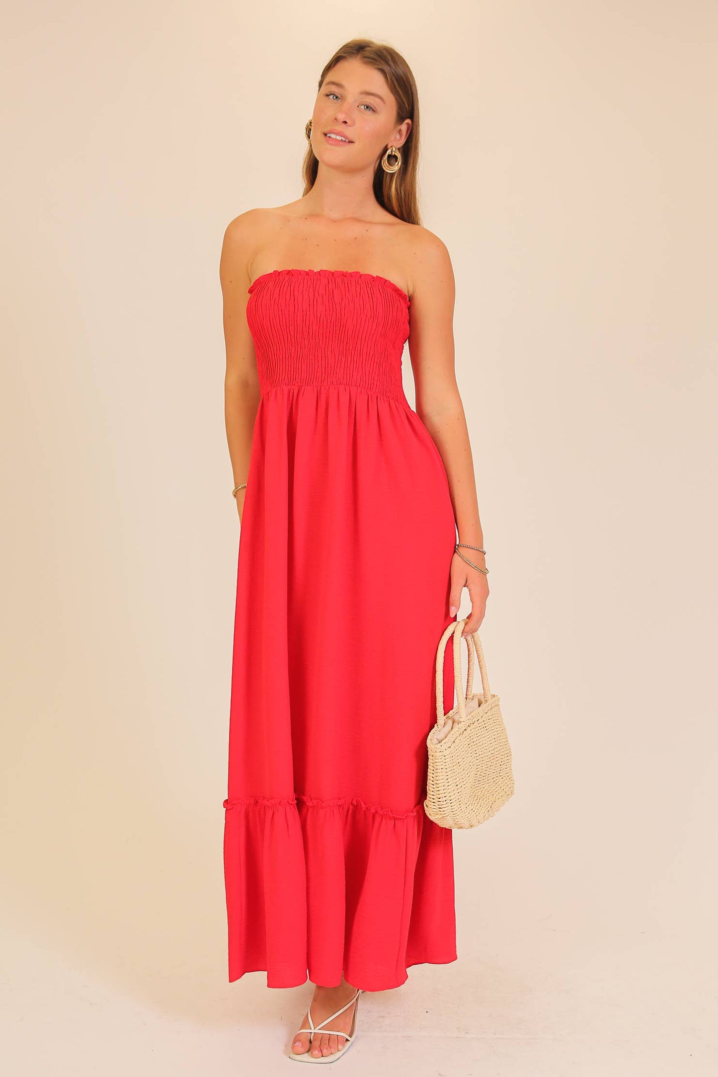 Strapless boho smocked top airflow maxi dress