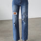 High Rise Straight Leg Denim Jeans - Dark- 7106