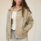 WASHED FAUX LEATHER COLLARED ZIP-UP JACKET