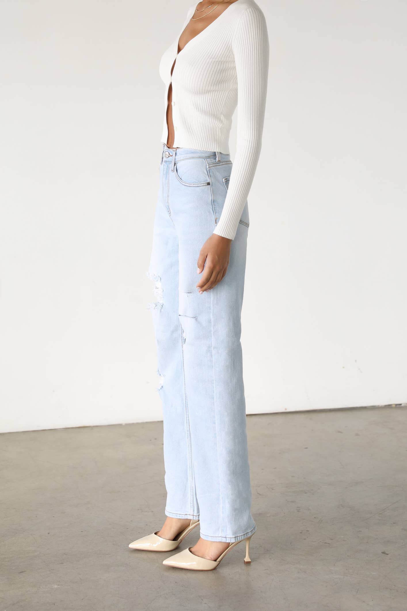 High Rise Straight Leg Denim Jeans-7106