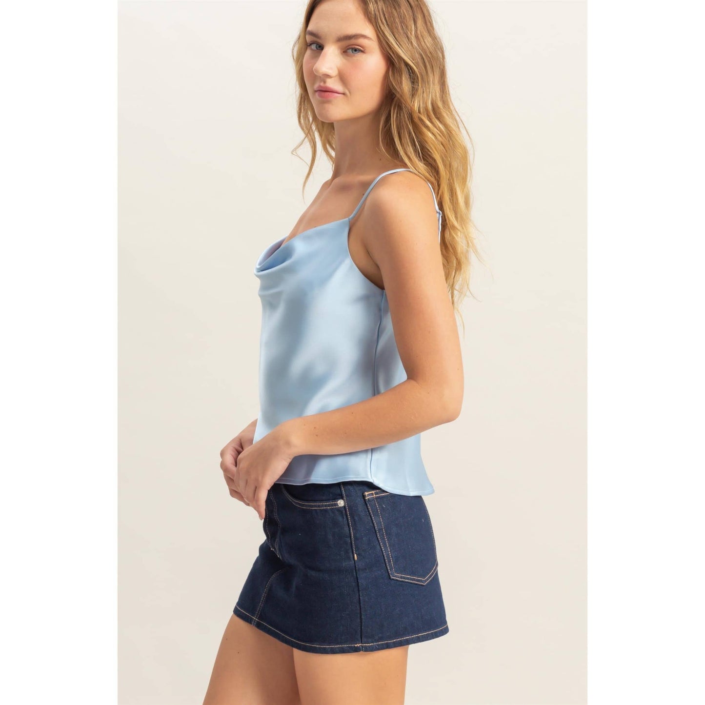 DZ25C247-Basic Satin Cami Cowl Neck Top