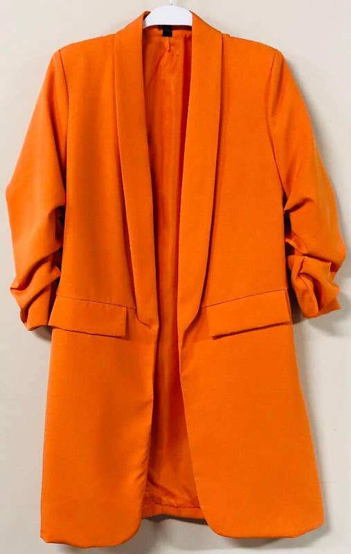 NEON RUCHED SLEEVE LONG BOYFRIEND BLAZER (81255-NEON)