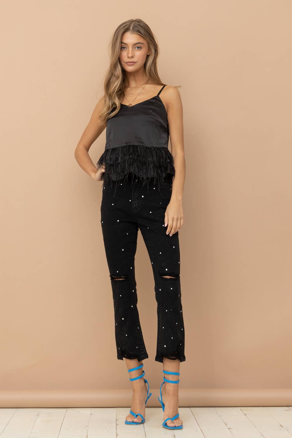 22418P - Studded Rhinestone Denim Jeans