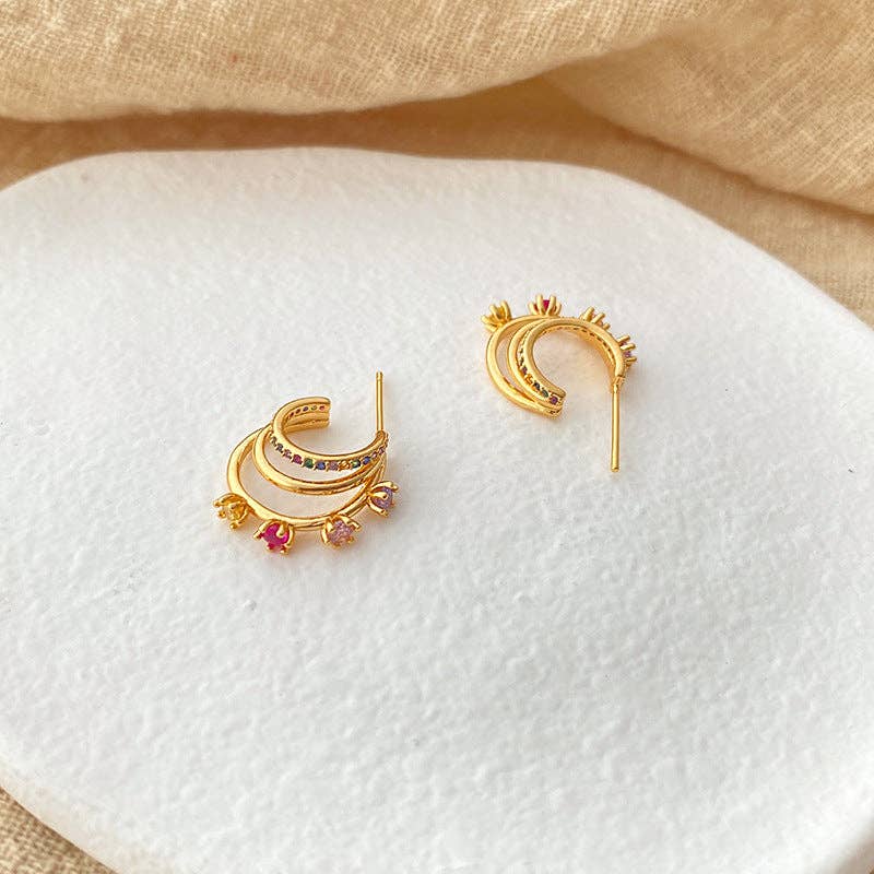 Colorful Zircon Rose Stud Earrings DPJE1269
