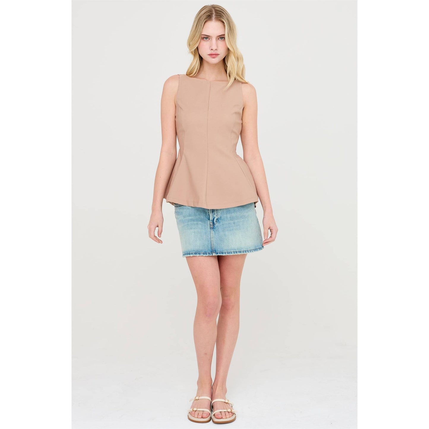 Sleeveless Open Back Peplum Top