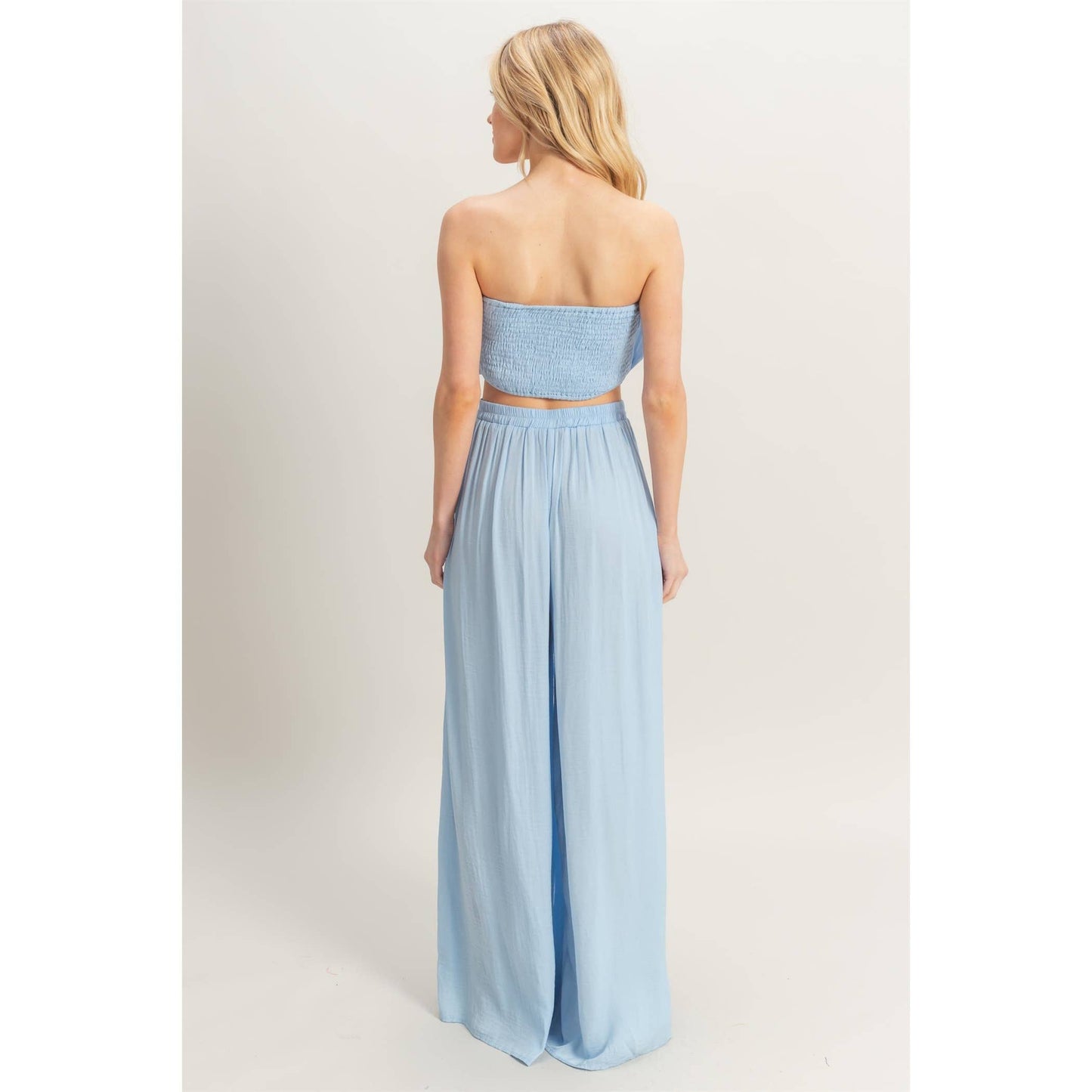 HF25E001-SET-Ruched Top And High Waist Pants Set