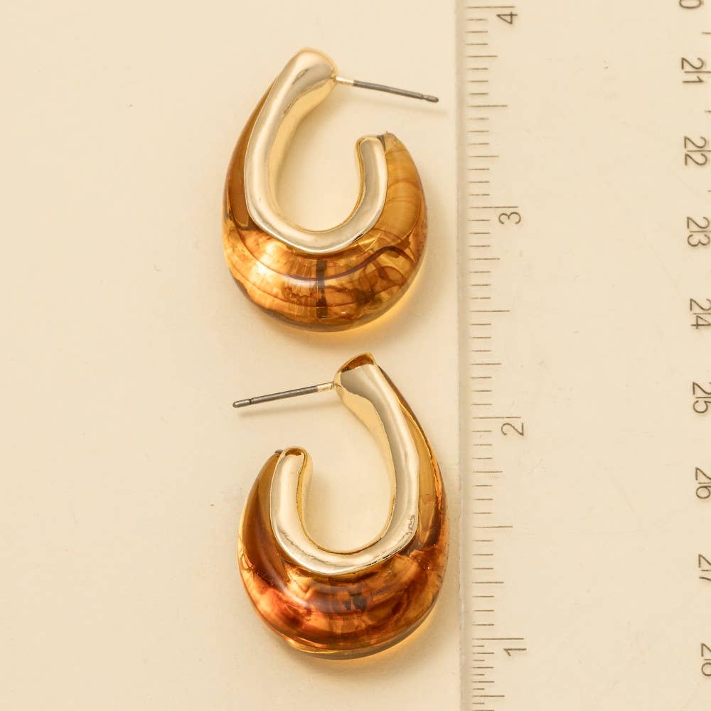 Resin And Metallic Oval Hoop Earrings