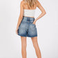 P1355R-MD HIGH RISE RIGID RELAXED MIDI SHORT W/ FRAYED HEM