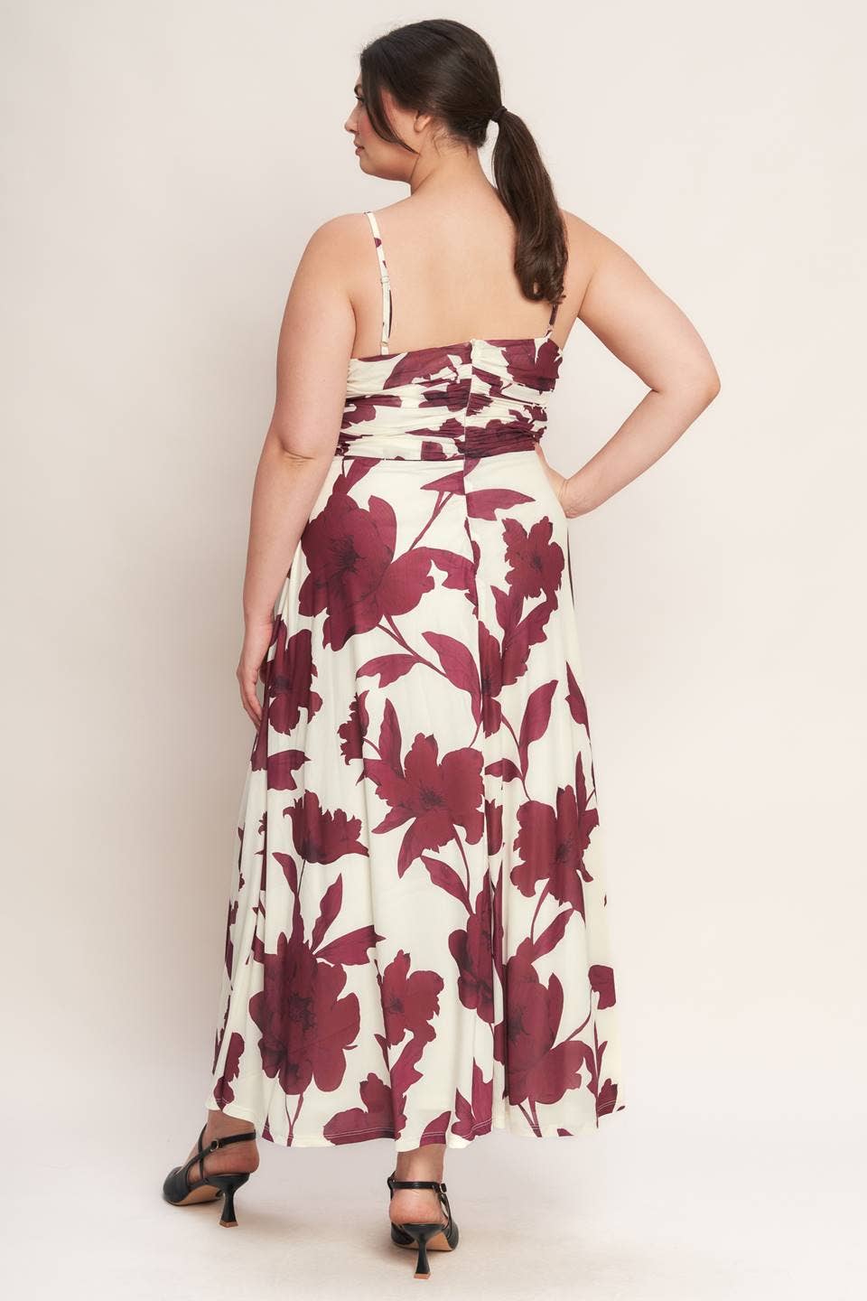 Plus Maroon Floral Mesh Midi Dress