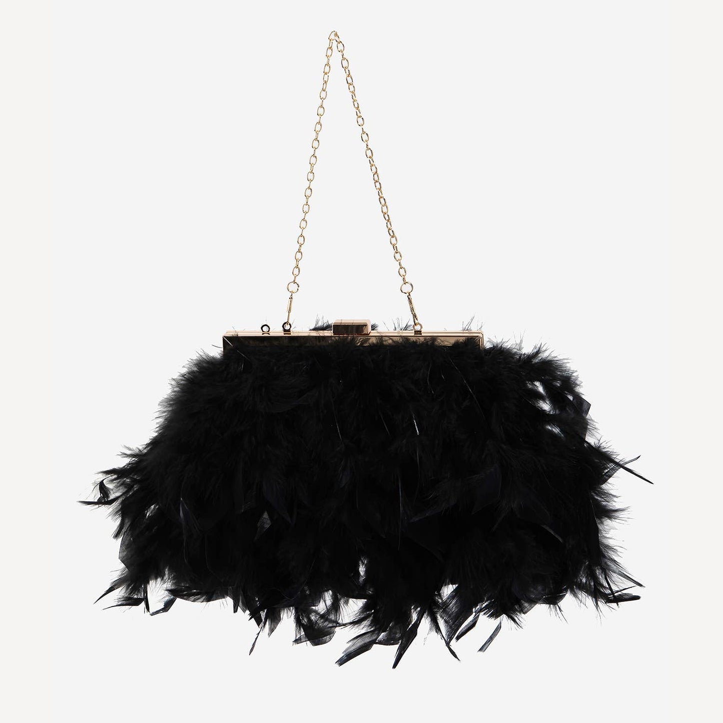 Feathered Chain Strap Hand Bag
