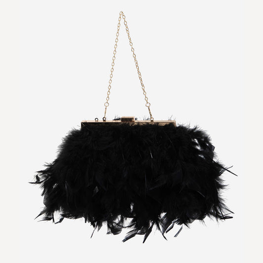 Feathered Chain Strap Hand Bag
